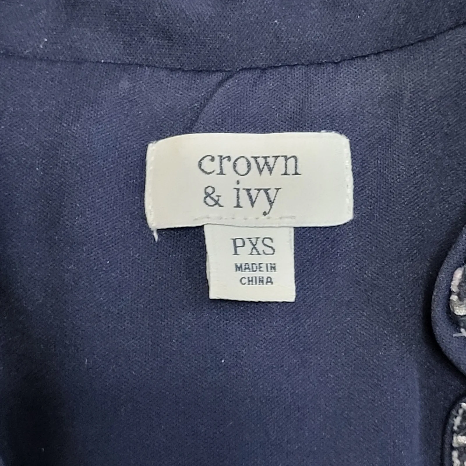 Crown & Ivy Petite Tweed Tiered Dress XS Short Sleeve V Neck Navy Pink Multi - Image 5