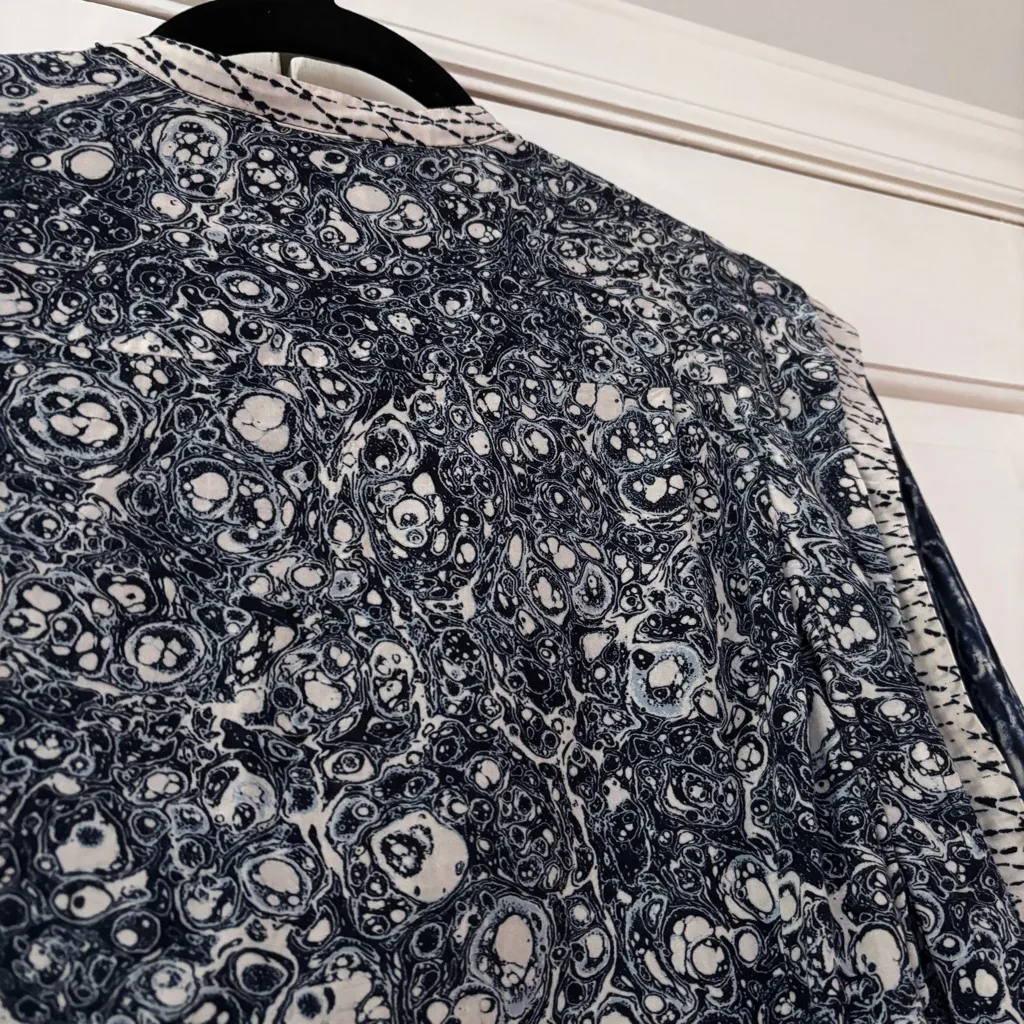 Ulla Johnson Nara Blouse Indigo Patchwork Printed Size 0 XS Statement Sleeves‎ - Image 13