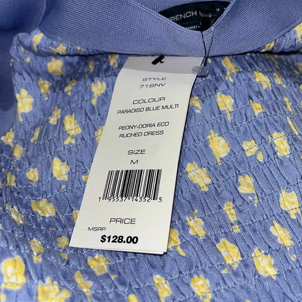 NWT FRENCH CONNECTION  Peony Doria Ruched Dress In Paradiso Blue Multi - Image 9