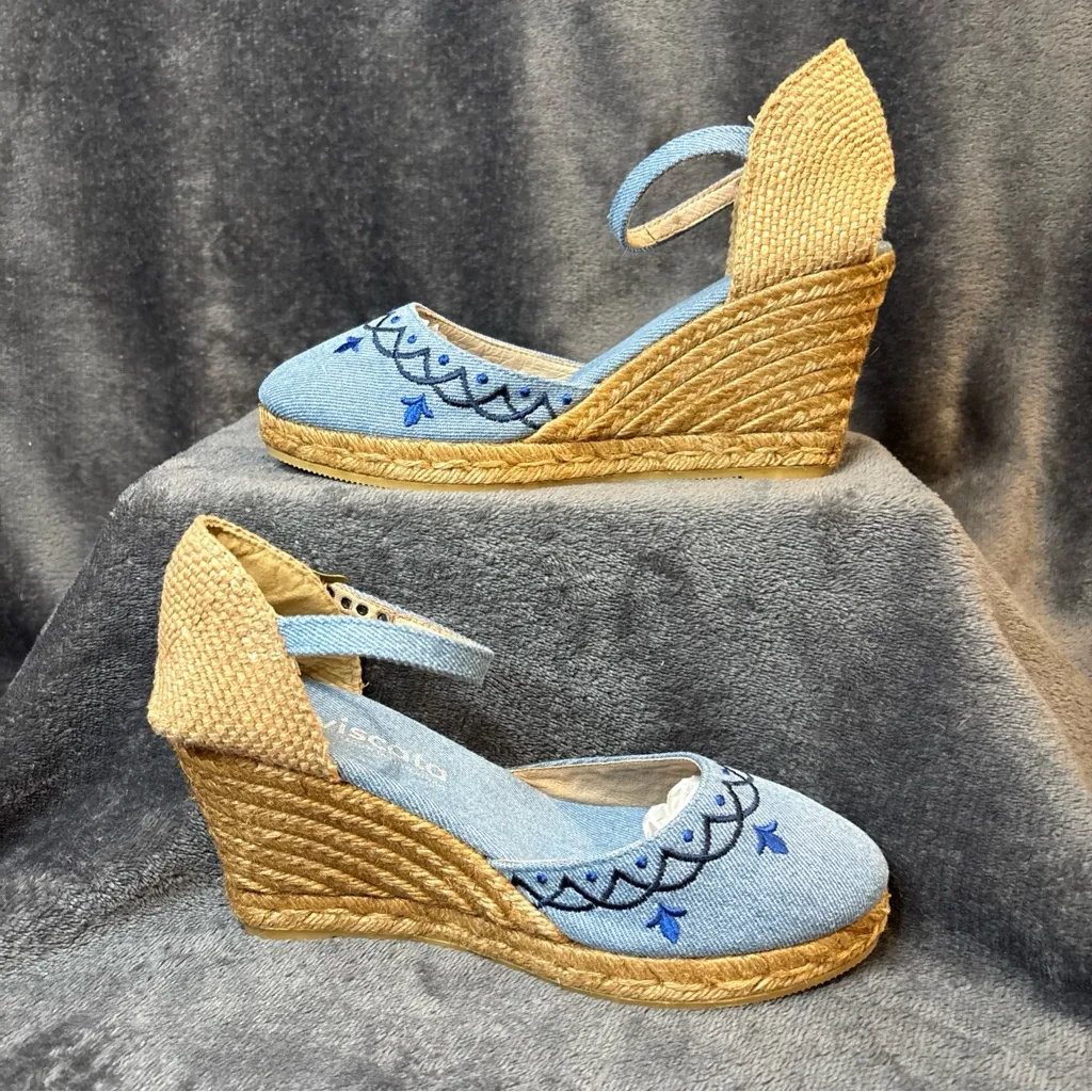 Viscata Barcelona Estartit Canvas Espadrille Wedge Heel Sandals Sz 40 Closed Toe Blue - Image 7