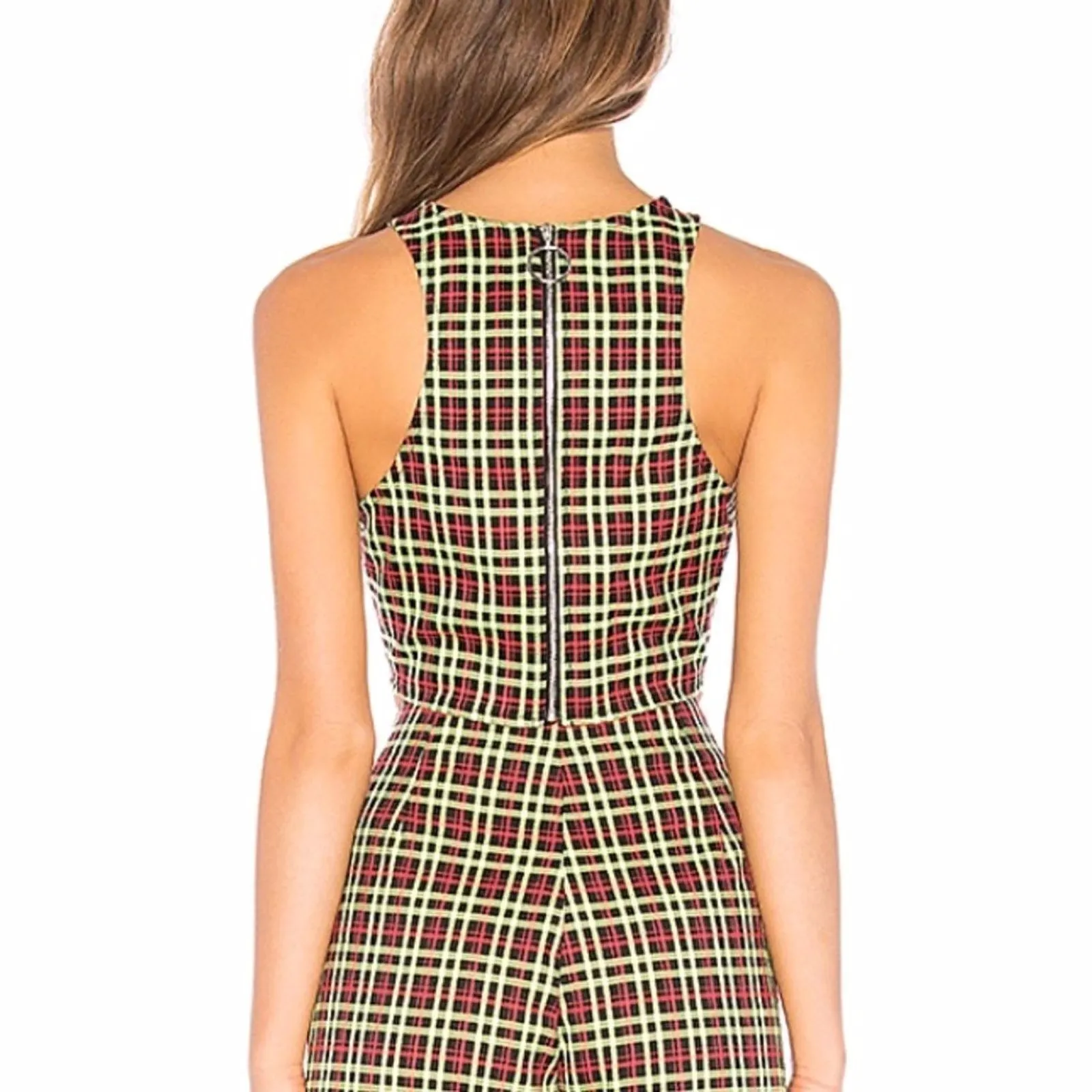 NBD x Naven Plaid Crop Top & Pants Set XS/S Red Yellow Black Check‎ 2-Piece - Image 2