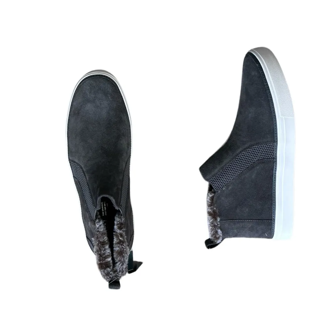 NWT Toms  Bryce Grey Leather Suede Faux Fur Slip On Sneaker Pavement Gray - Image 9