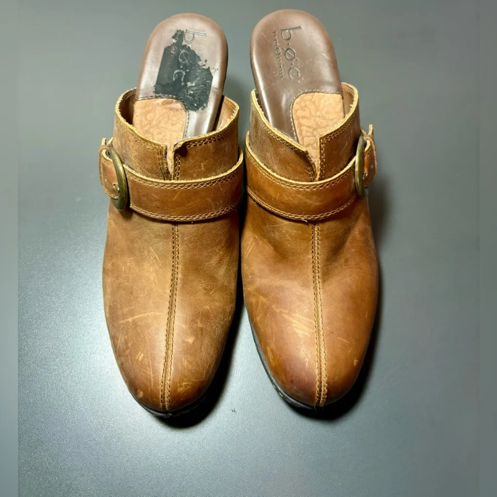 B.O.C. Cognac Leather Heel Mules Brown Size 9 - Image 2