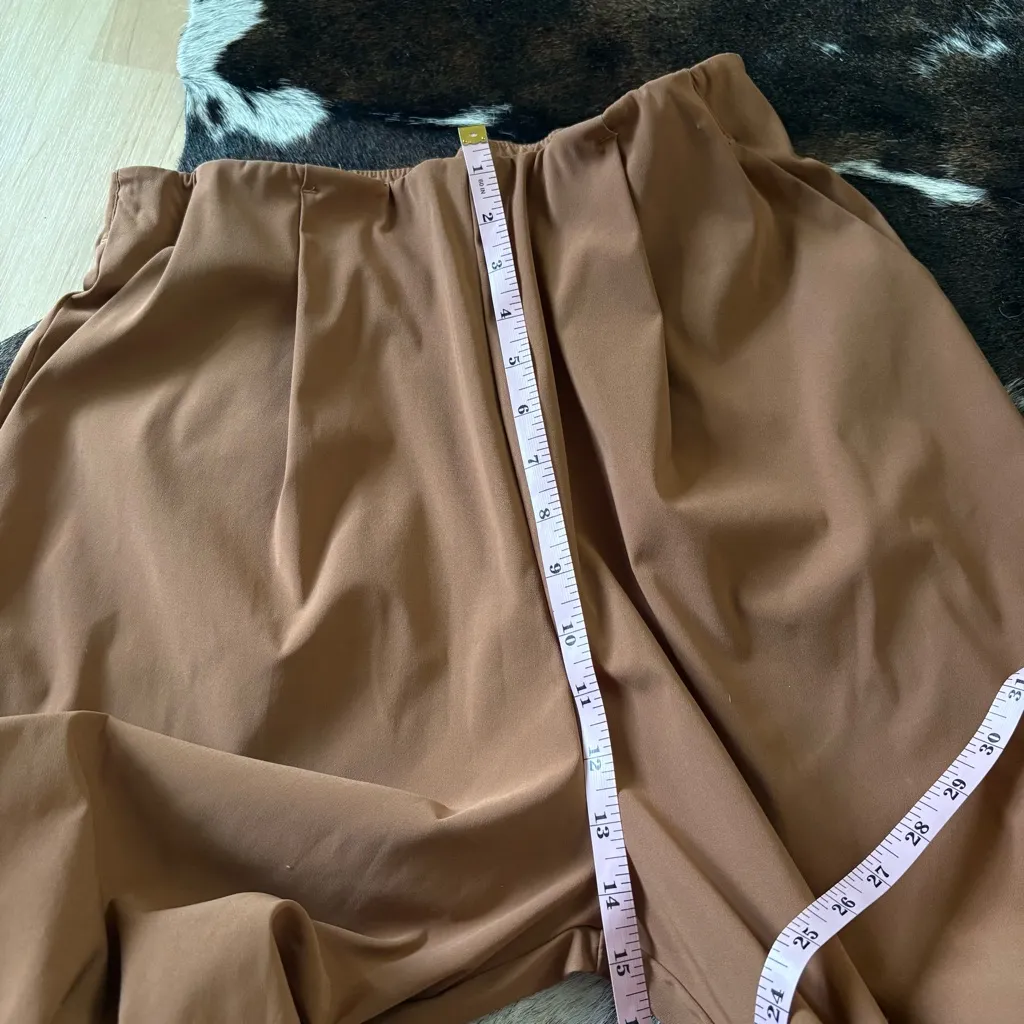 ADAY Line Up Pant Satin Trouser Almond Cognac Brown Tapered Straight‎ Leg Size M - Image 11