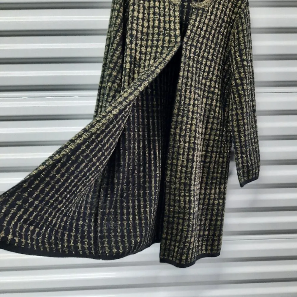 Kasper Women's Cardigan Sweater Size Large Black Gold Metallic Wool Blend Knit - Image 7