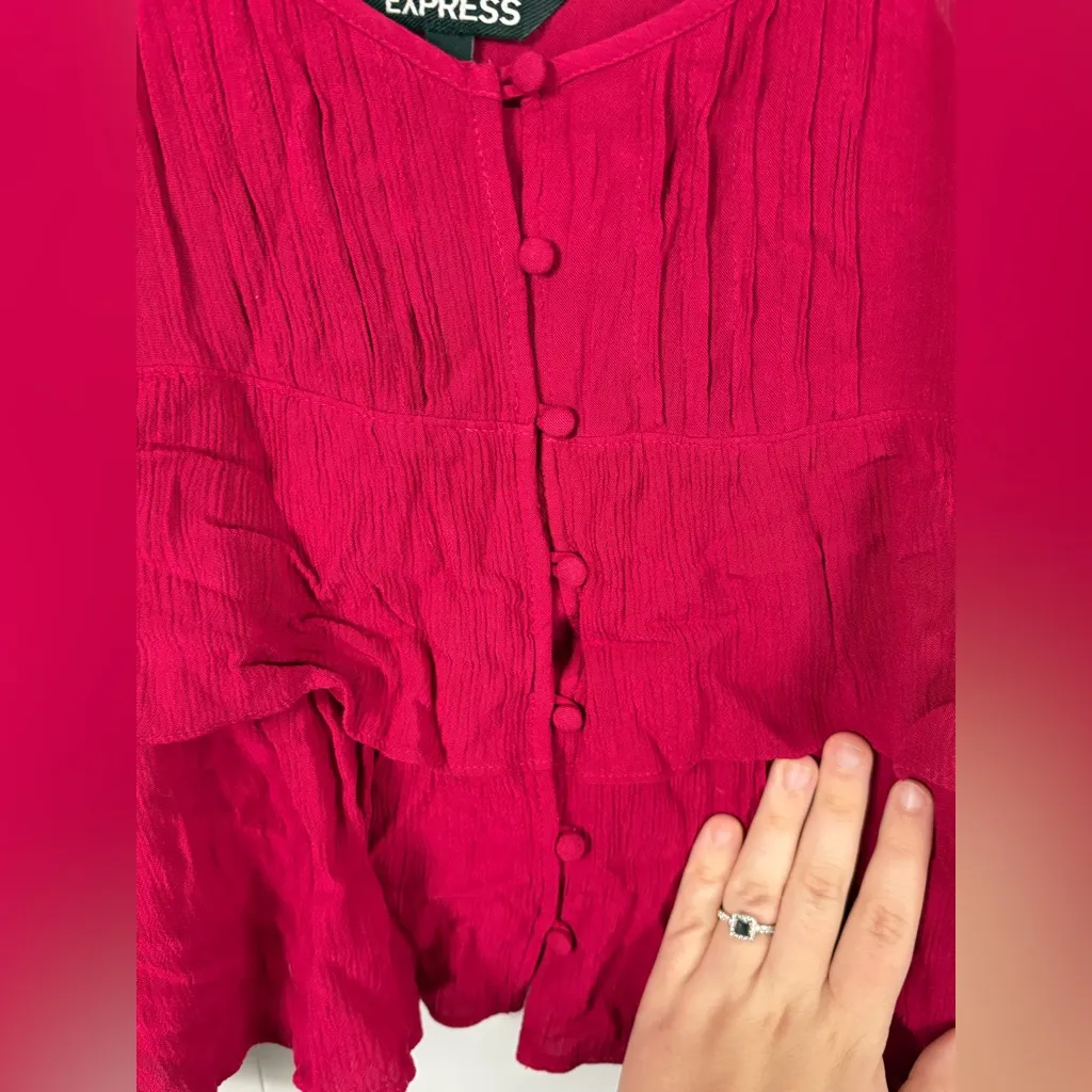 Express Red Button Down Sweetheart Ruffle Sleeveless Cami Top Medium Coquette - Image 3