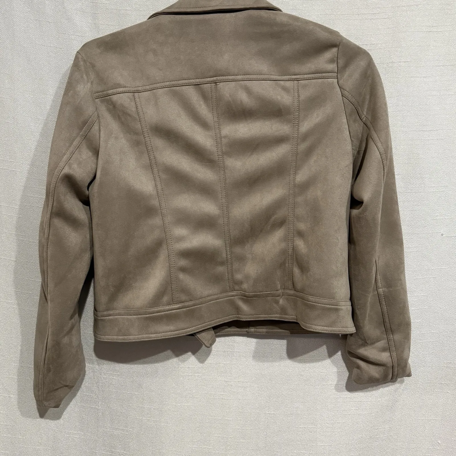 Philosophy Moto Biker Zip Faux Suede Jacket Beige‎ Womens MED Edgy Urban Chic - Image 3
