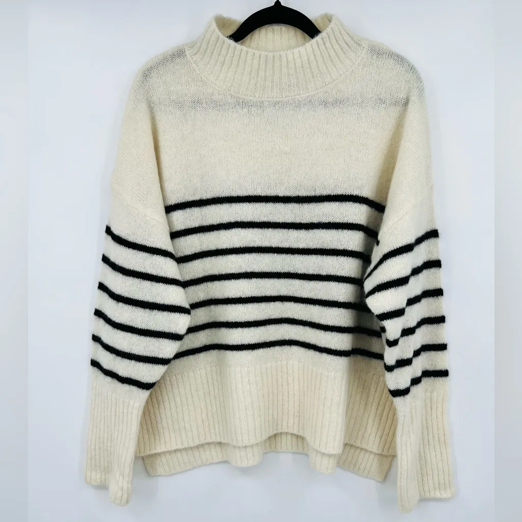 🆕 NWOT Pacas Women’s Mock Neck Sweater Baby Alpaca Wool Striped Long Sleeve XL Black - Image 5