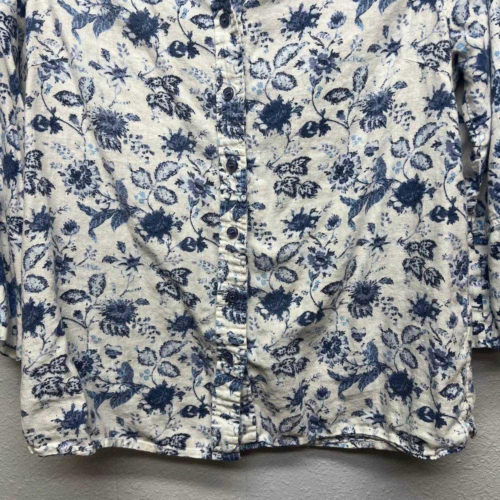 Anne Carson Linen Blend Floral Cottagecore Garden Coastal Women's Top Size Large - Image 4