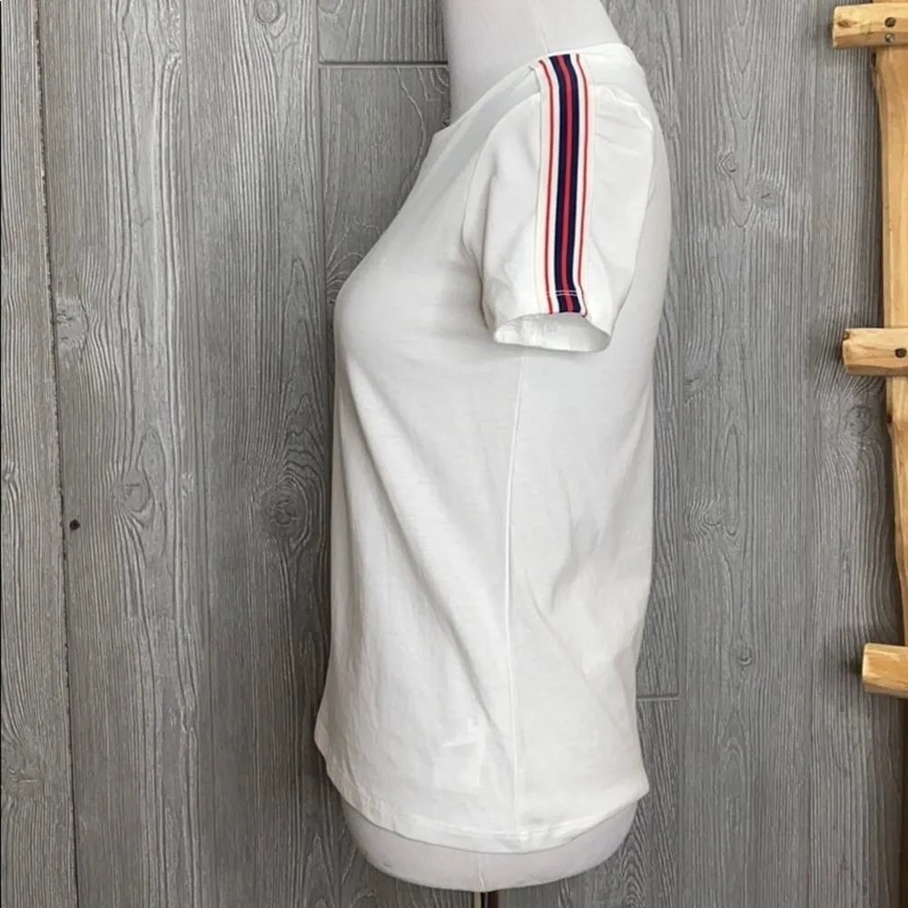 Aritzia TNA White Short Sleeve Shoulder Striped - Image 3