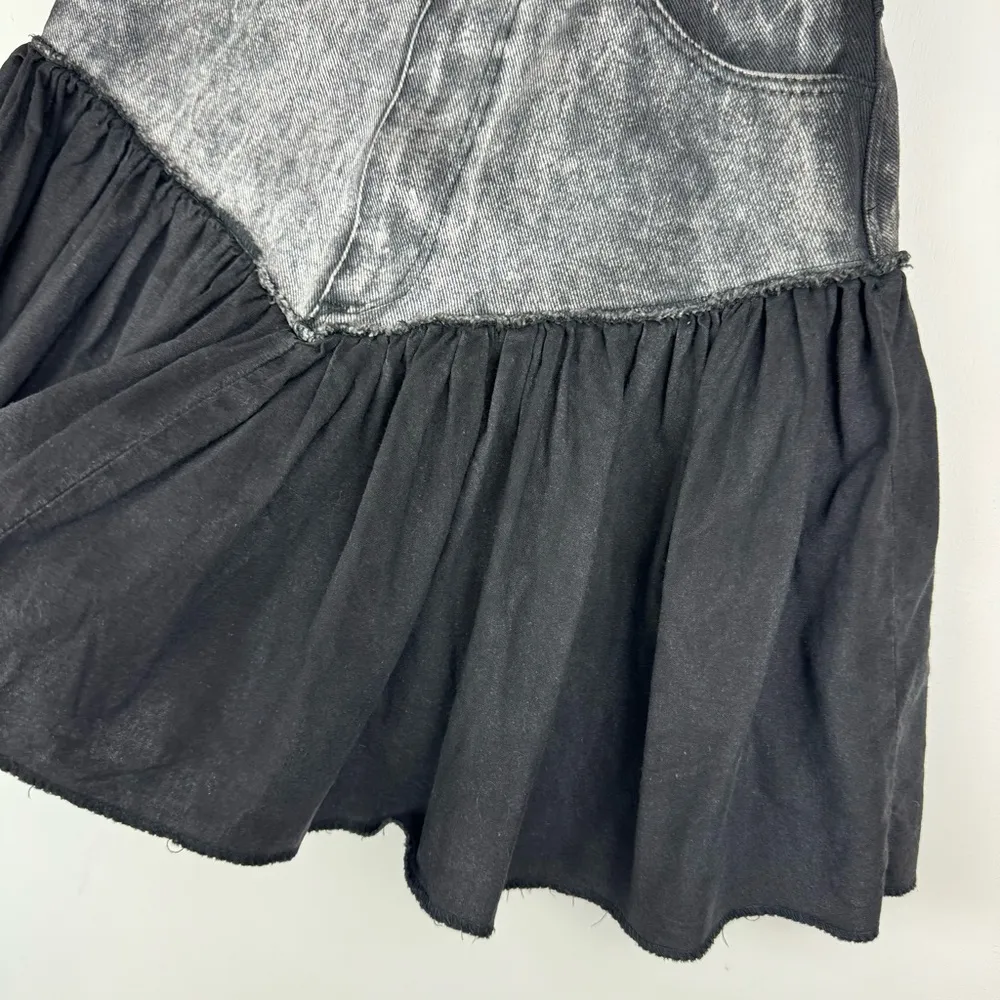 Vtg Y2K Denim Pleated Mini Skirt Sz 0 Mixed Media Grunge Streetwear Black - Image 6