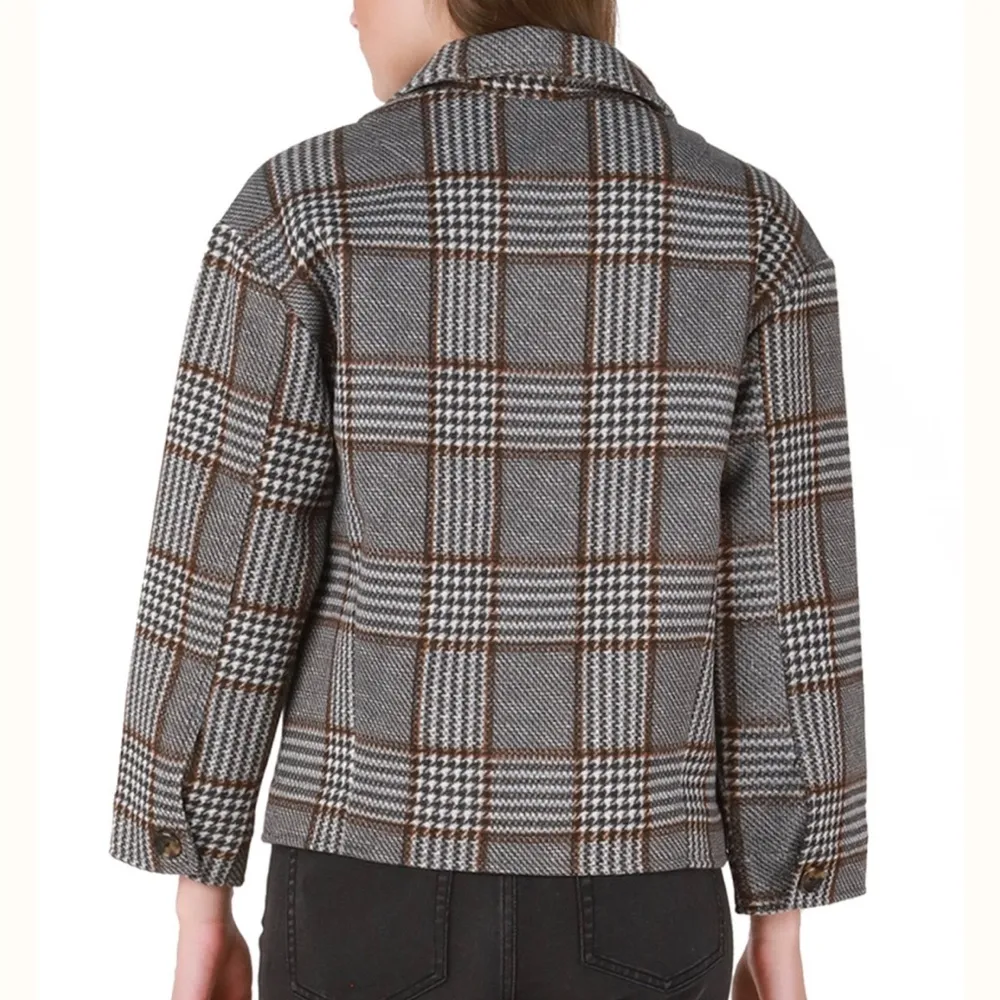 Black Tape Shacket Houndstooth Plaid Pattern Shirt Jacket Pocket Size S - Image 2