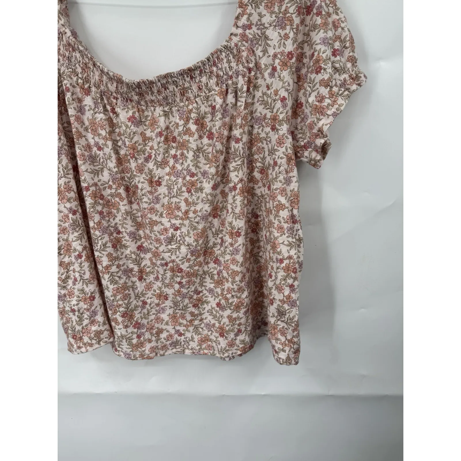 Lucky Brand Square Neck Floral Peasant Top Women Large Cream Prairie Fairy - Image 11