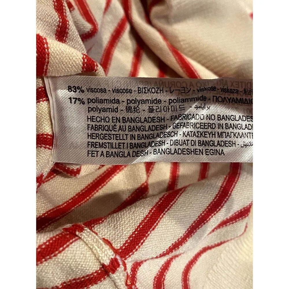 ZARA Long Sleeve Stripe Knit Boat Neck Lightweight Sweater Top S Red Cream #3280 - Image 8