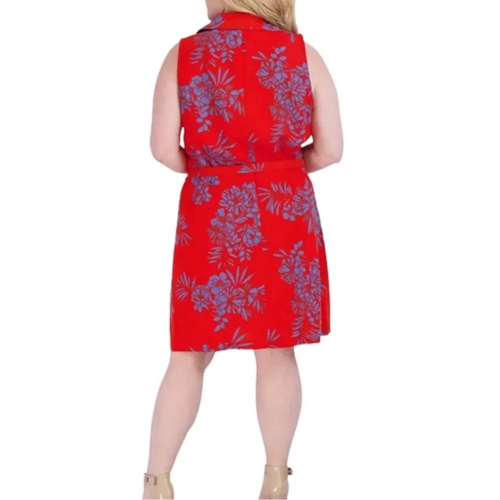 Signature By Robbie Bee Red & Blue Floral Sleeveless Dress Size XL - Image 2