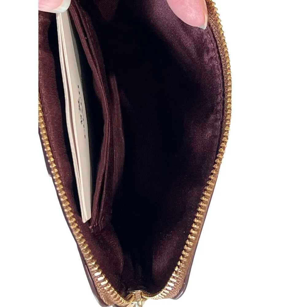 Coach Signature Brown Wrist Wallet Cream Sparkle Patent Leather Accents Hang Tag - Image 5