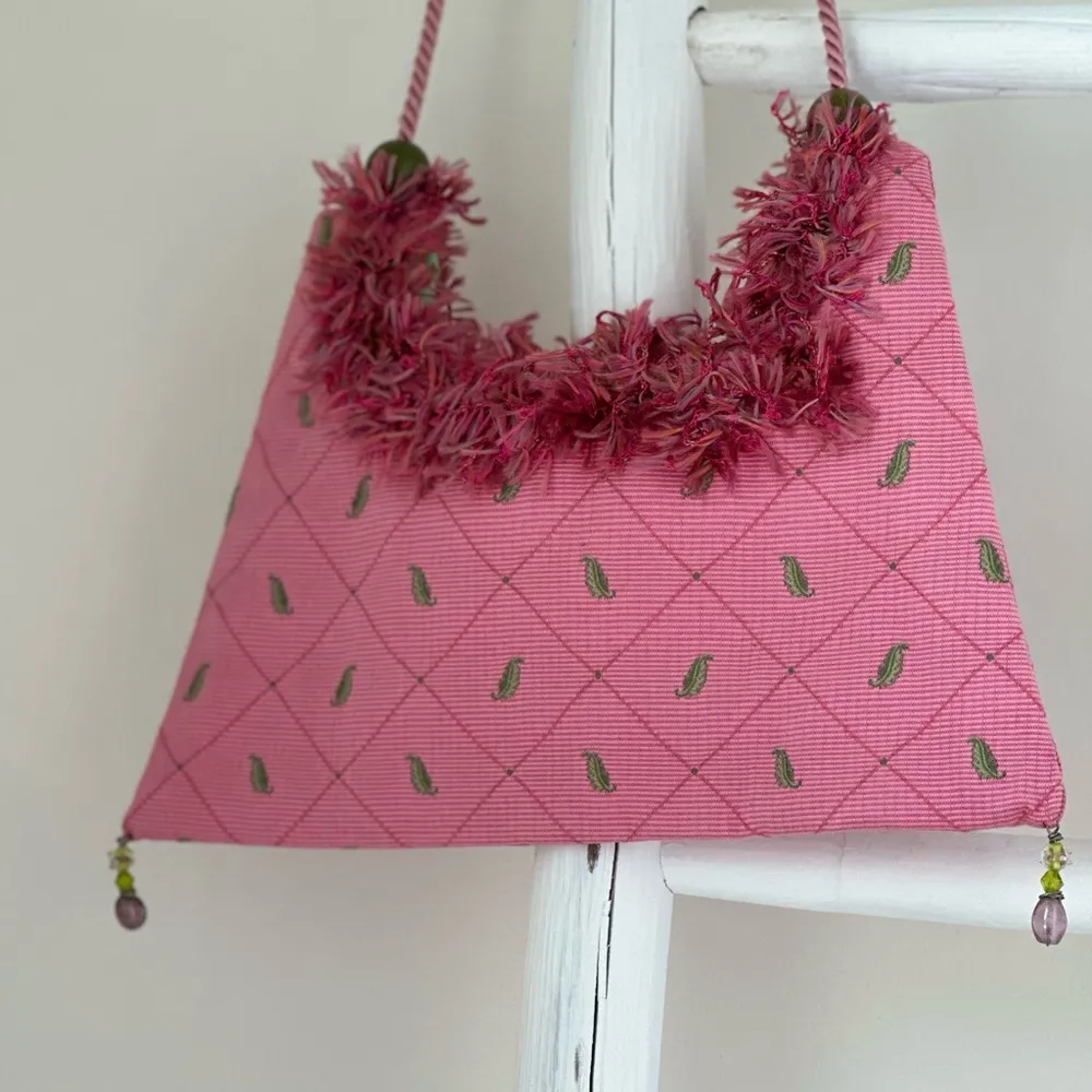 Custom made Pink Fabric Purse with Bead Accents - Image 14