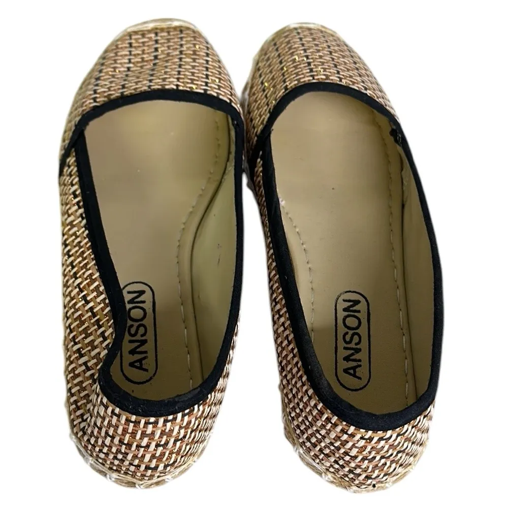 Anson Espadrille Flats Tan Black and Metallic Copper Woven Raffia Shoes Womens 7 - Image 6