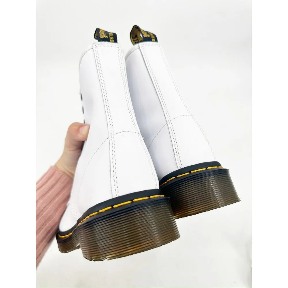 Dr. Martens 1460 White Leather Lace Up Combat Boots Size 6 - Image 3