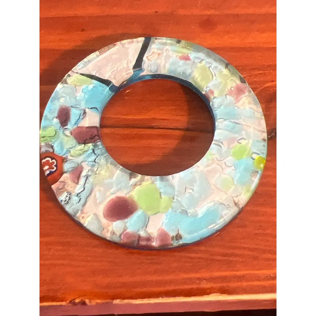 Lot 5 Dichroic Glass Pendants Charms Circle Leaf Blue Green Gold Multicolor - Image 4