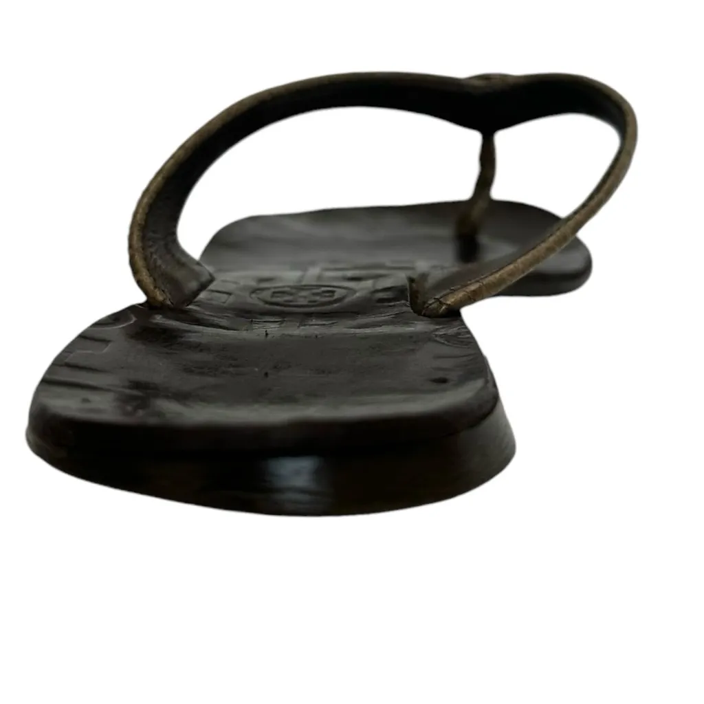 Tory Burch Thora 2 Leather Thong Sandals Pewter Metallic Tumbled Snake Print 7 M - Image 12