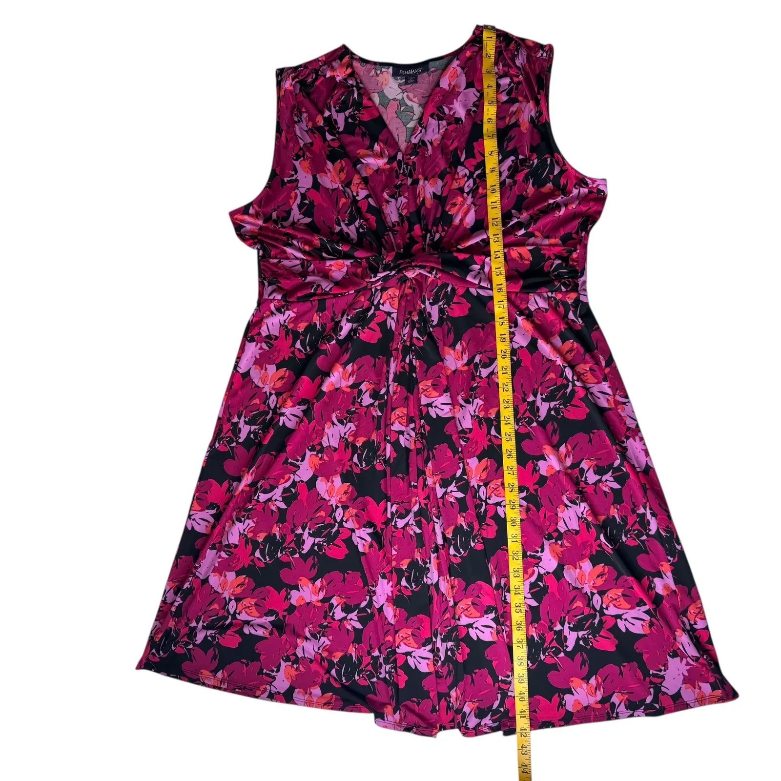 Roamans Floral Twist Front Dress Size 22/24 Stretch Comfort‎ Office Career Flowy Pink - Image 8