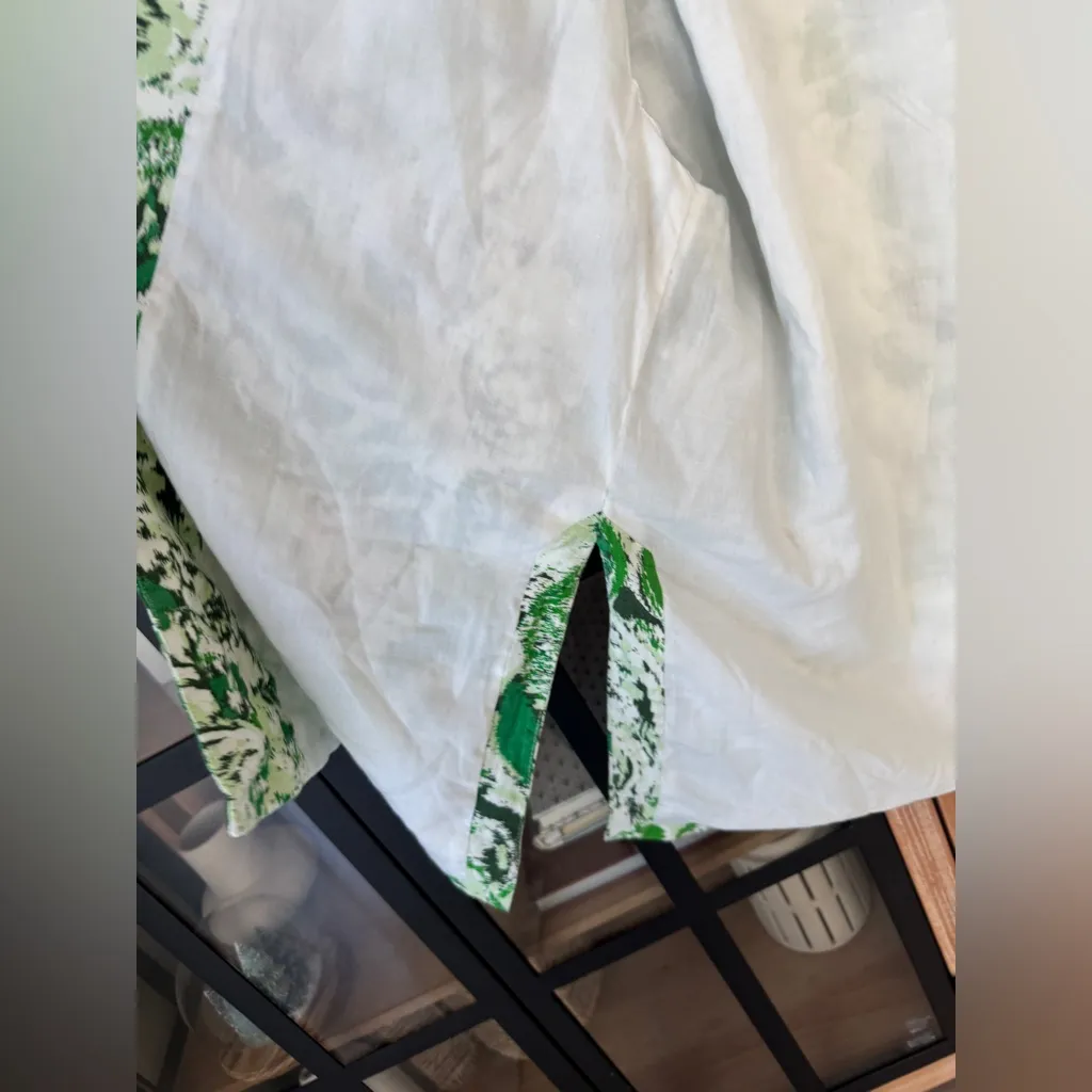 Zara linen kimono top tunic open cardigan short sleeve kelly green print - Image 6