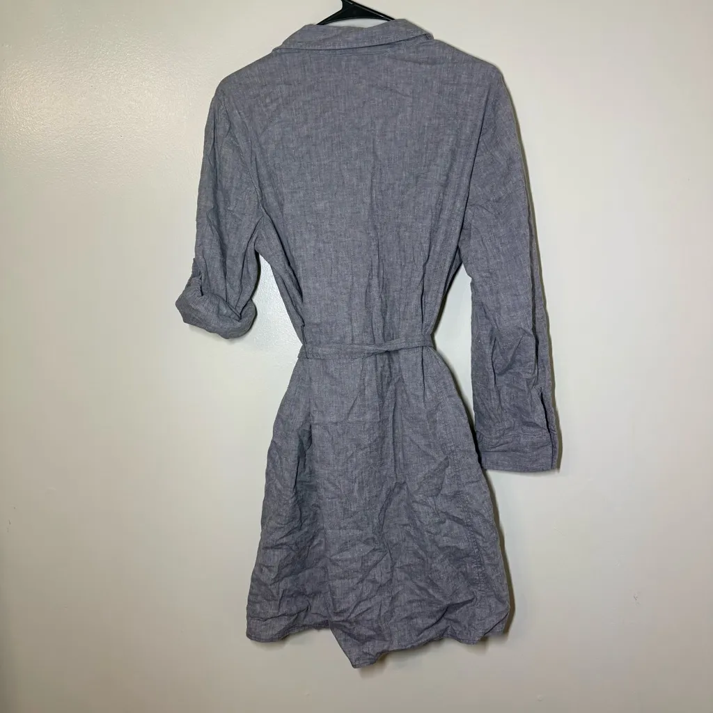 Dialogue Gray Button Down Long Sleeve Dress With Tie Belt - Image 2