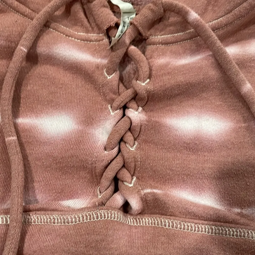 Free People FP Movement Tie Dye Believer Lace Up Sweatshirt Mauve & White XS - Image 9