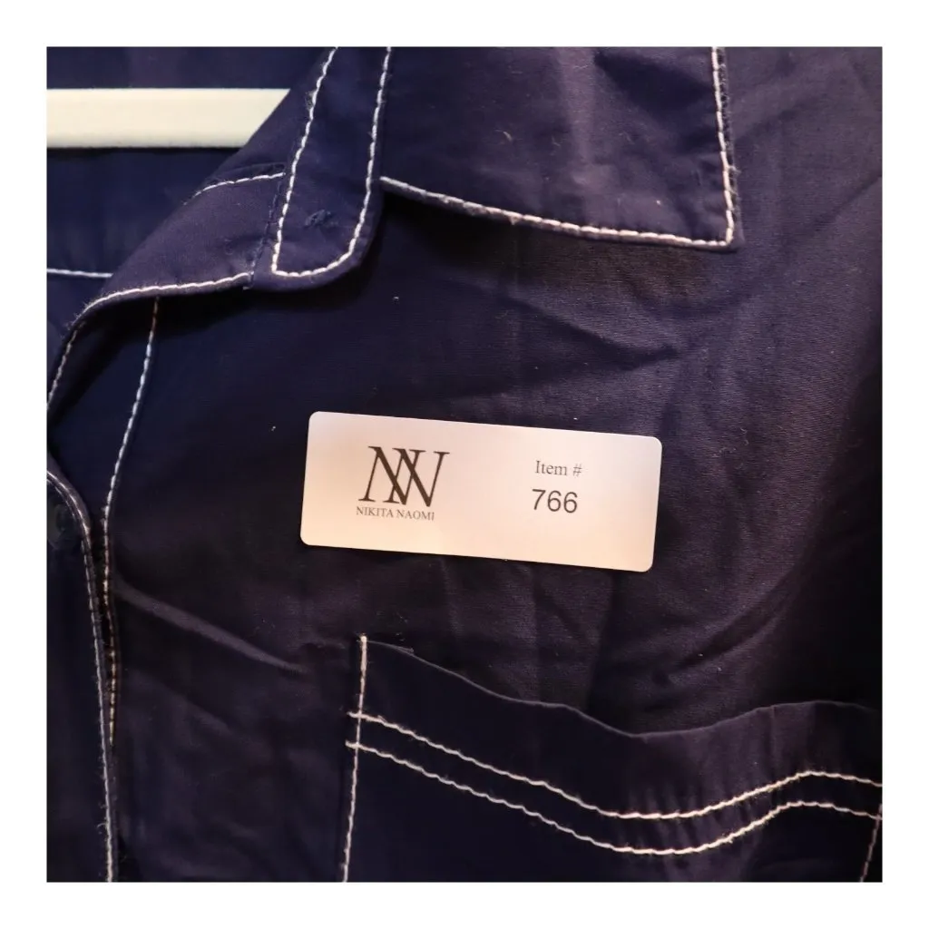 #766 Mossimo Women's Large Blue White Piping Stitching Dress - Image 6