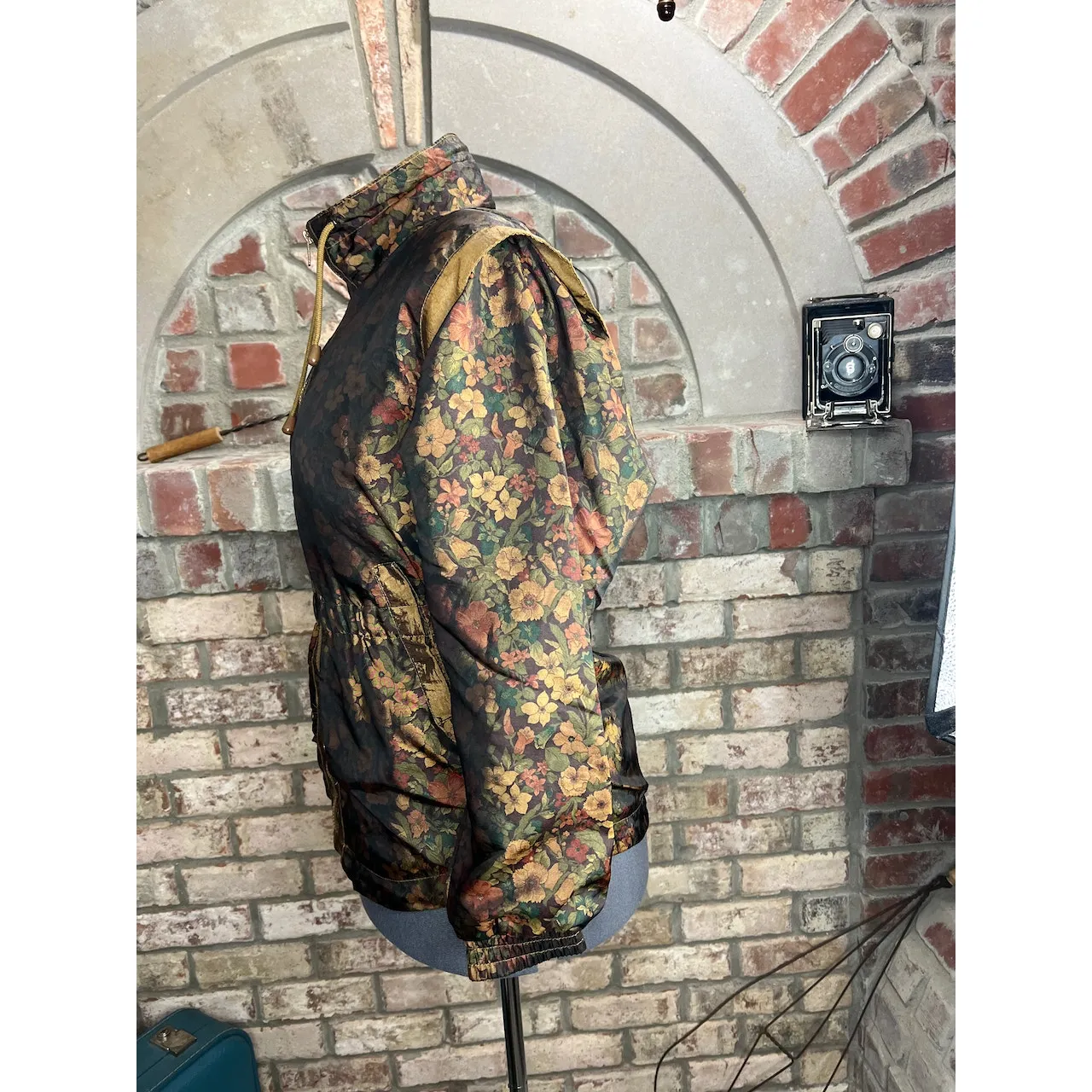 Jacket windbreaker floral mustard rust green 1980s Yellow Size XL - Image 3