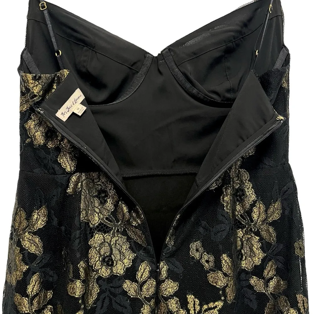 For Love & Lemons Bumble Buster Mini Dress Black/gold Lace Straps Romantic M - Image 8