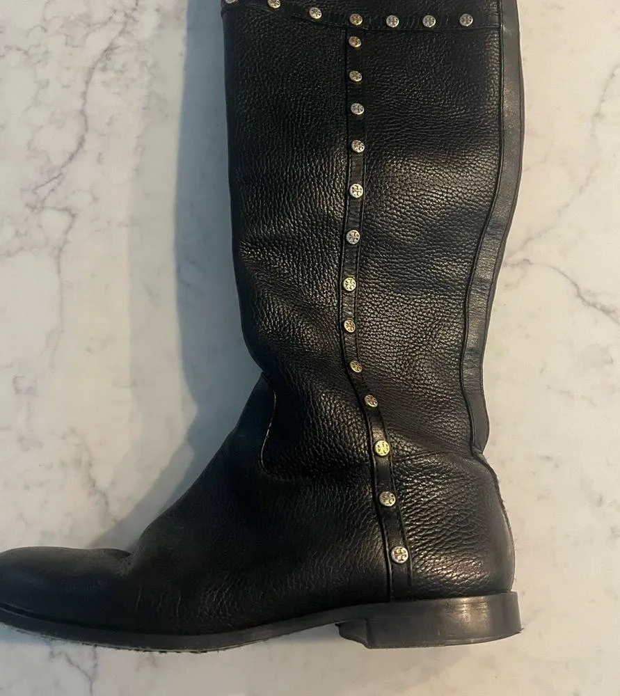 TORY BURCH Womens Black Leather Shoes With Studs Boots Size 9 EUC - Image 4