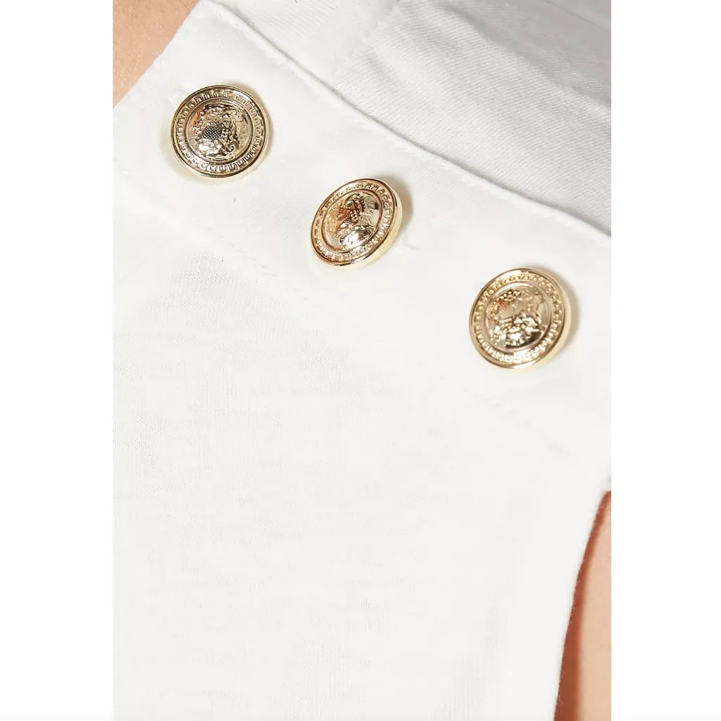 Marella Copy Body Jersey Button Shoulder Tank Top White Size M - Image 2