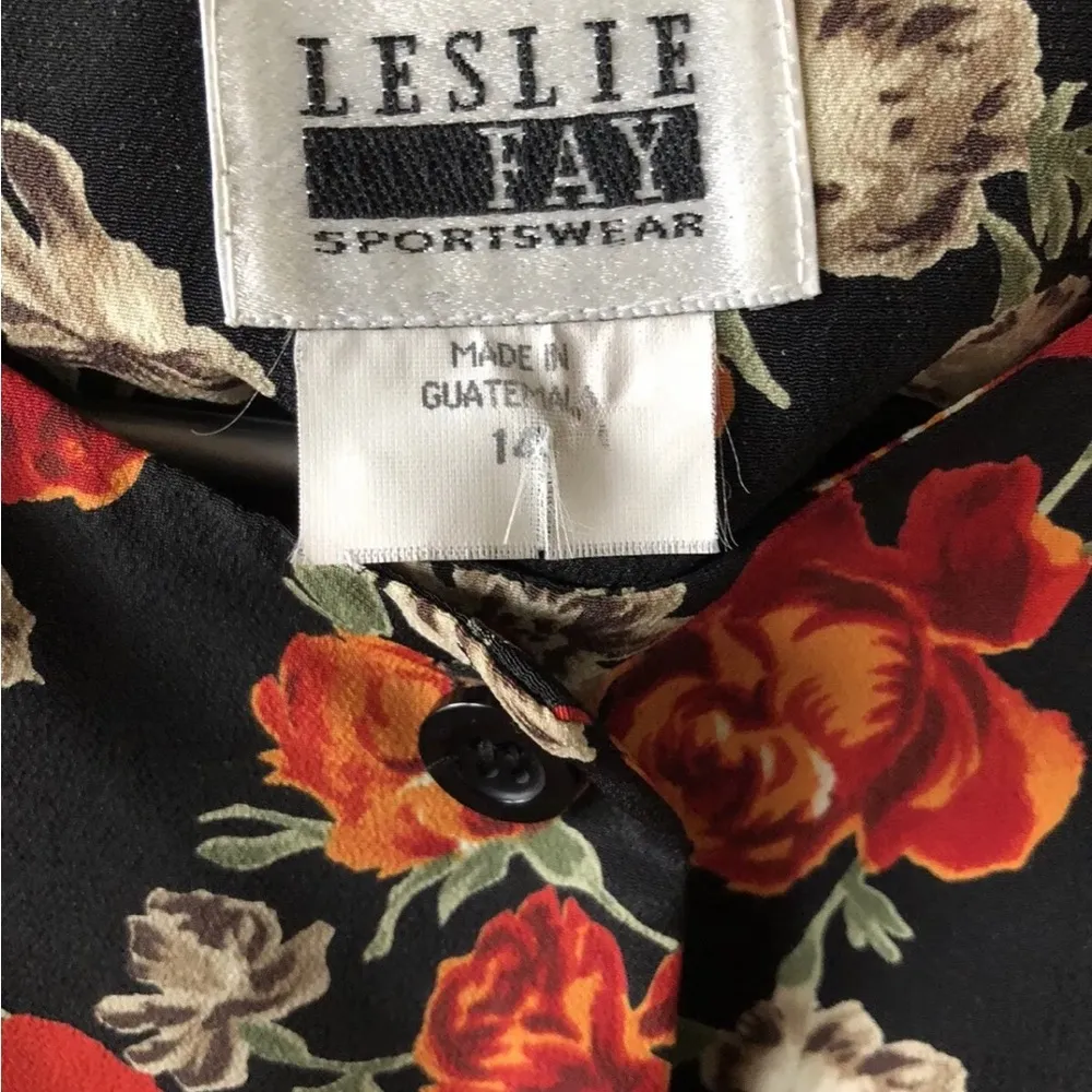 LESLIE FAY sportswear Womens Classic Blouse Size 14 Floral Buttoned Down - Image 3