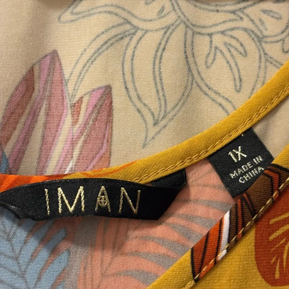 IMAN Global Chic Runway Jersey Knit Multicolor Floral Maxi Dress Size 1X Yellow - Image 2