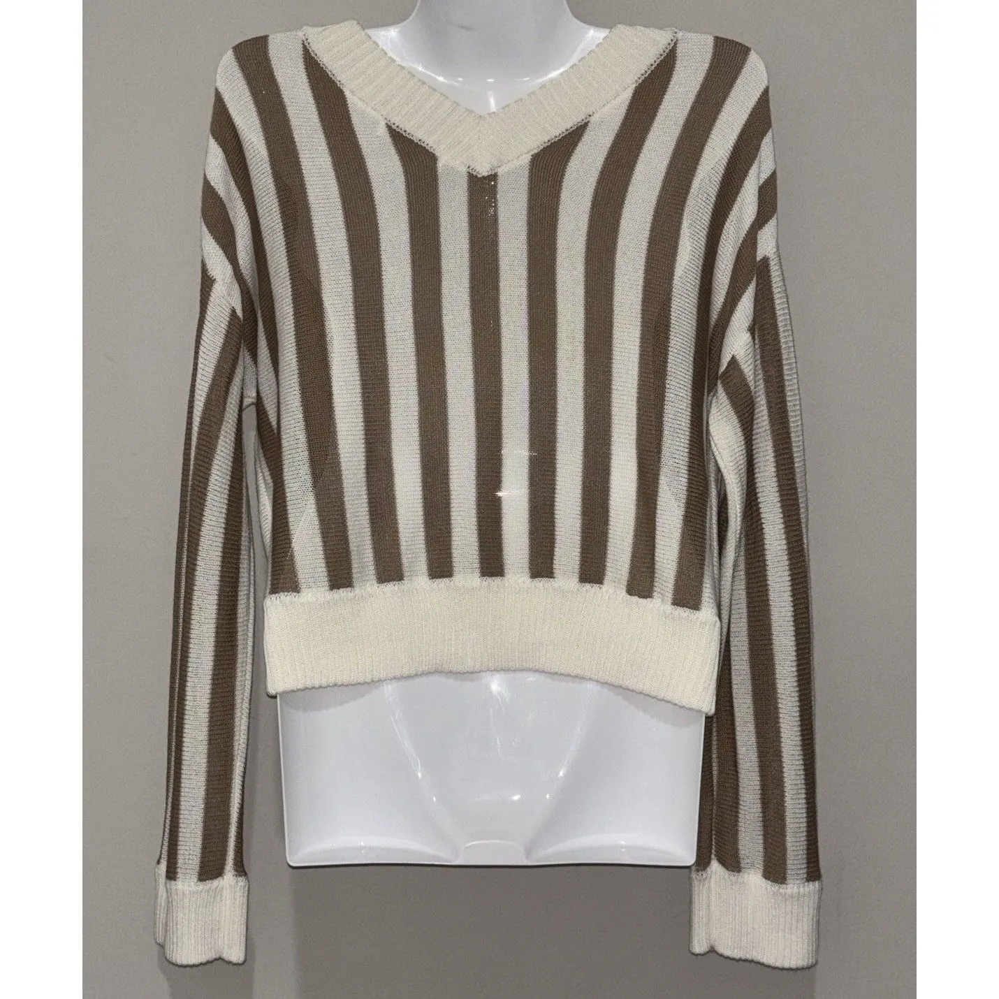 Honey Belle Sweater Womens Med Crop Top Tight Knit Brown & Ivory - Image 9
