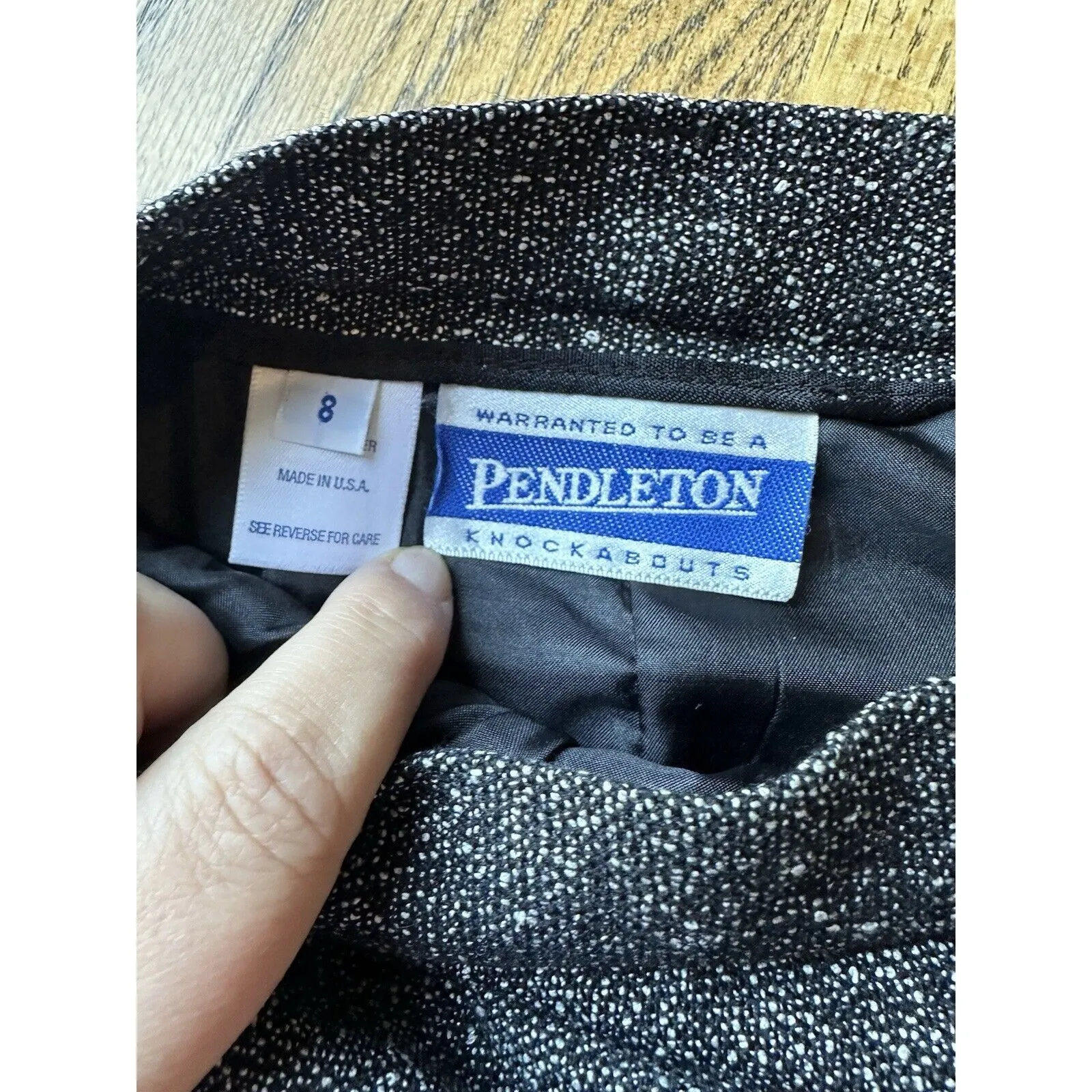 Vtg 90s Pendleton Womens 8 Wool Blend Black White Tweed Pocket Pencil Skirt EUC‎ - Image 3