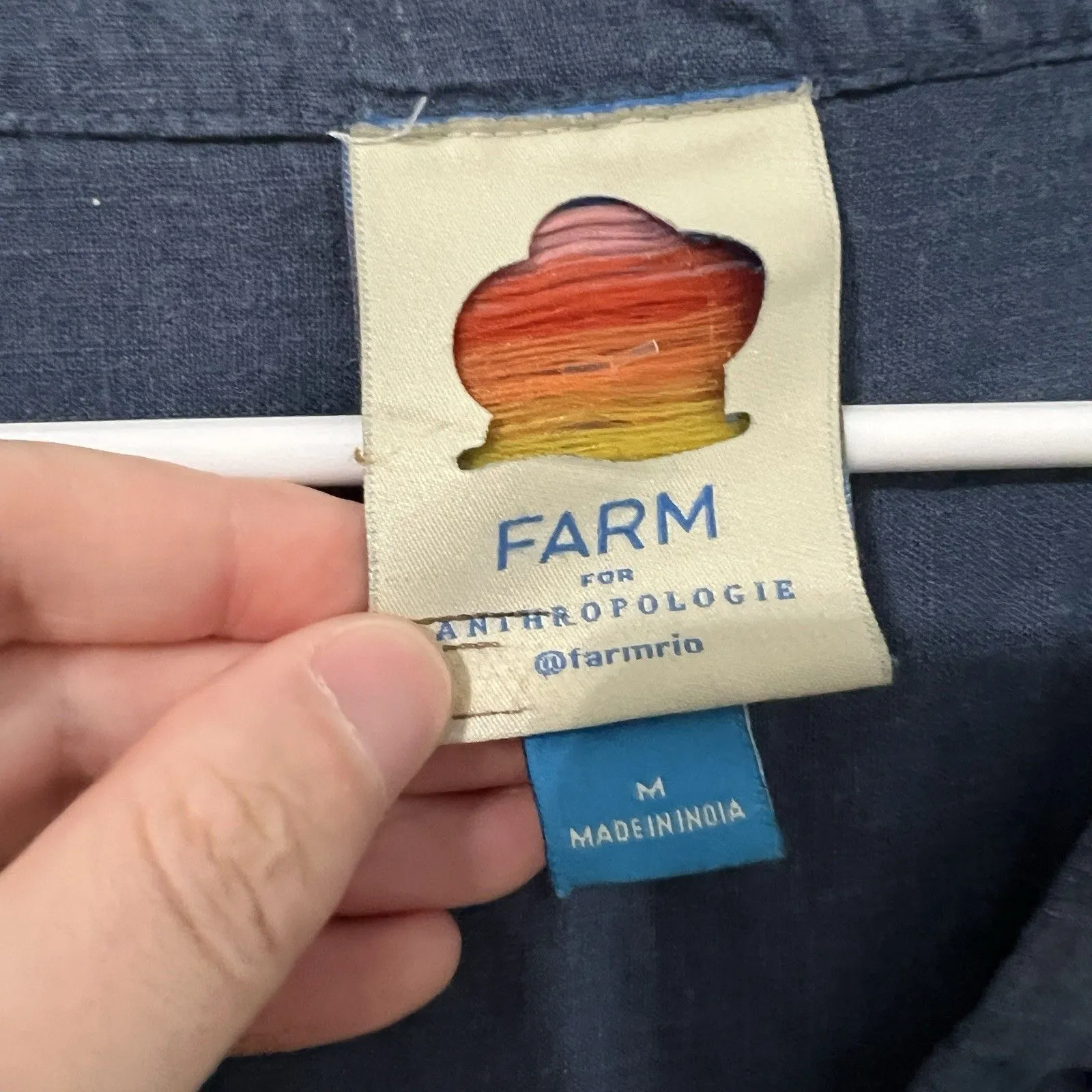 Farm Rio Anthropologie Blue Linen Embroidered Dress Size Medium - Image 3