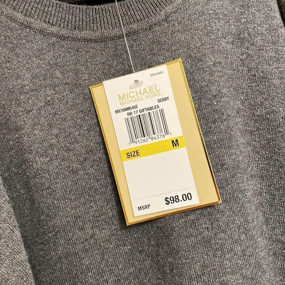 Michael Kors dark gray bell sleeve cold shoulder rhinestone sweater, M, NWT - Image 4