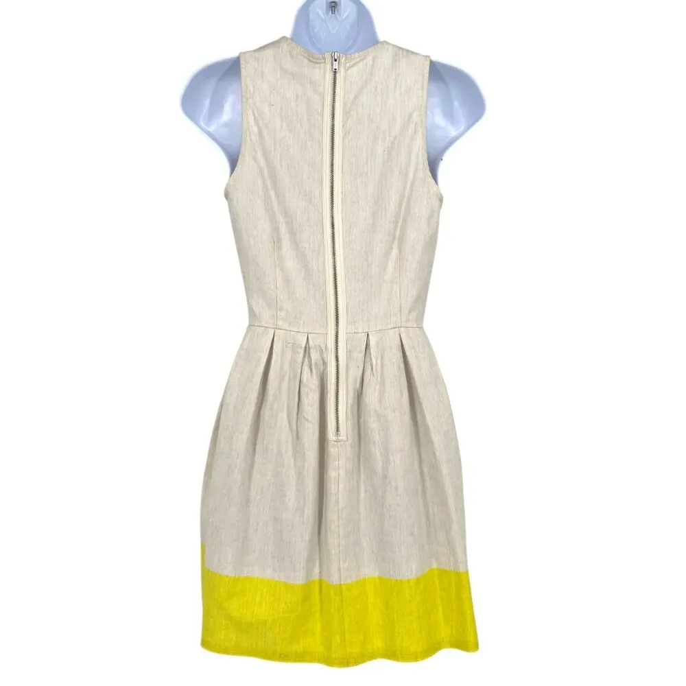 Gap Linen Blend Sleeveless A-Line Dress Size 0 Beige Yellow Colorblock - Image 5