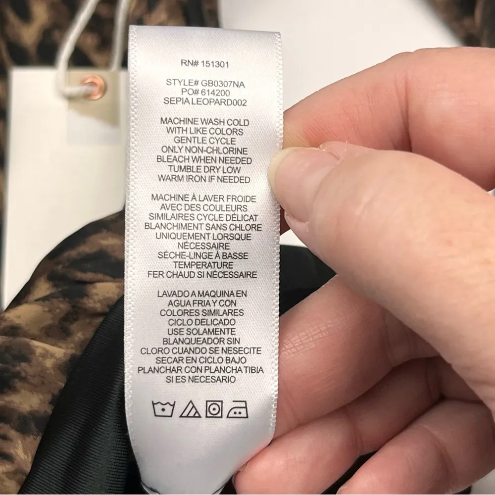 Good American Women SZ 1 Small Satin Wrap Bodysuit Sepia Leopard Long Sleeve NEW - Image 7