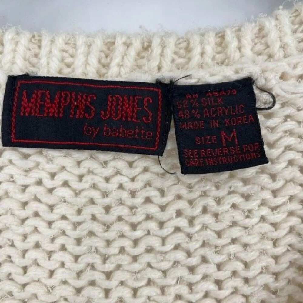 Vintage Memphis Jones by Babette Silk Blend Sleeveless Cream Knit Top Vest mediu Size M - Image 3