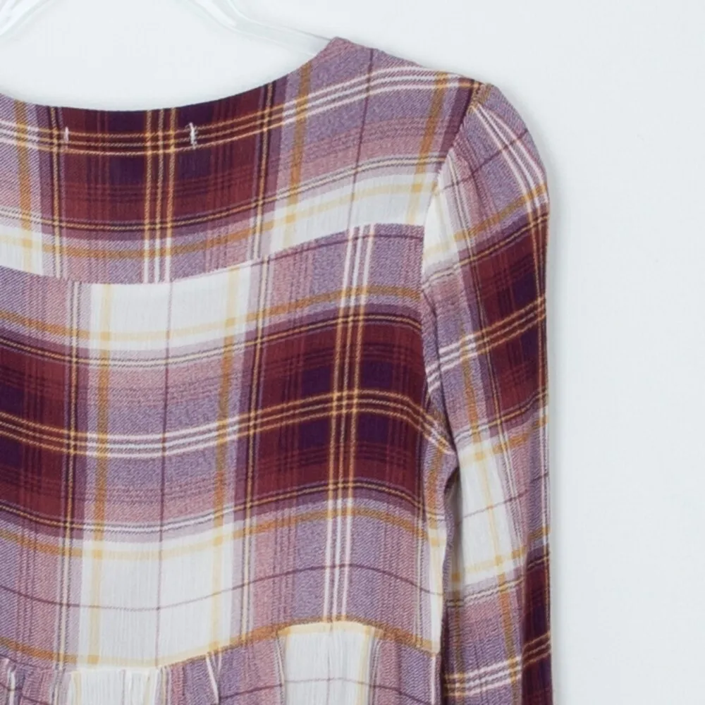 Vine and Valley 3/4‎ Sleeve Plaid Shirt Dress Tunic Size Small Red - Image 6