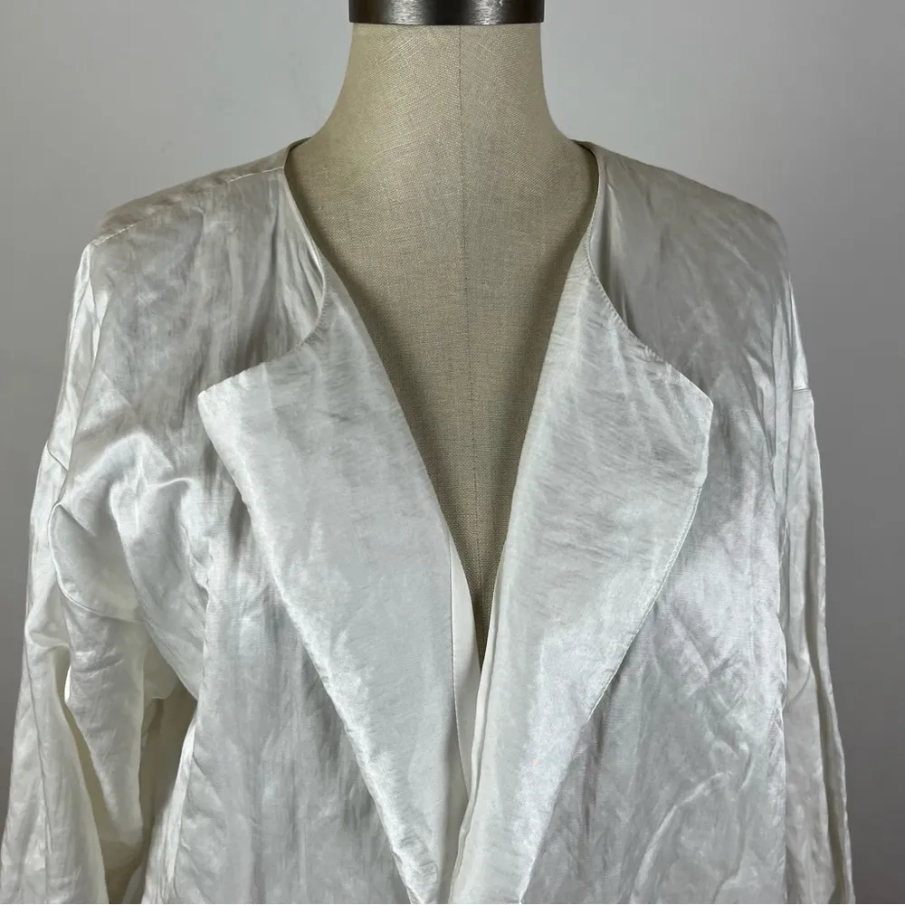 Eileen Fisher Organic Cotton Satin Steel Coat in Ivory - Image 2