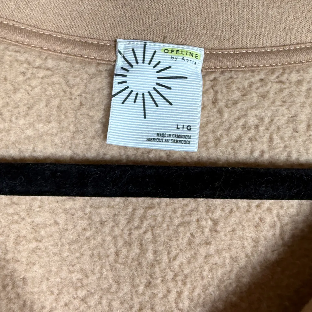 Aerie Cloud Fleece Polo Sweatshirt Beach Dune Tan Preppy Large Crop - Image 5