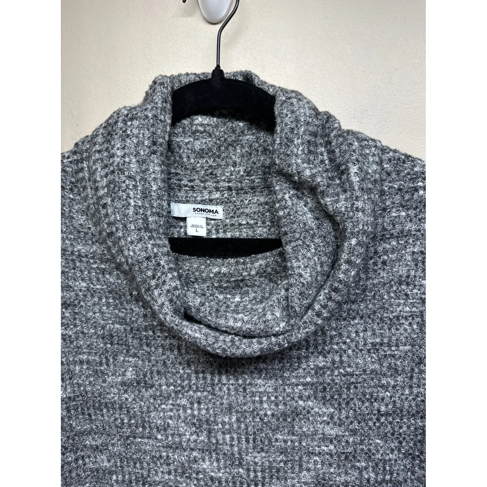 SONOMA Womens Gray Marl Textured Cowl Neck Long Sleeve Sweater Top Size Medium - Image 2