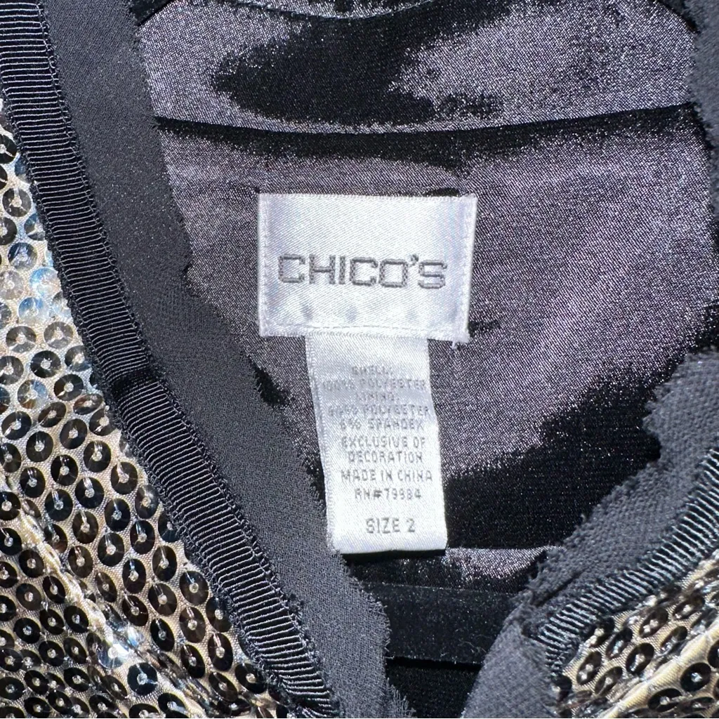 NWOT CHICO’S Silver & Gold Sequined Jacket with Animal Print Accent - size 2 - Image 3