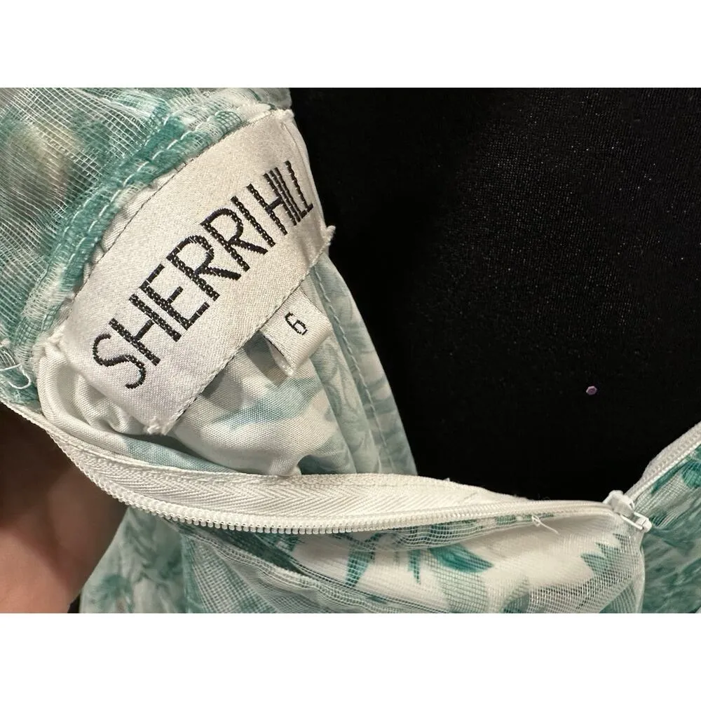 Sherri Hill 56128 Green Print Ruffle Off the Shoulder Gown Sz 6 NWOT - Image 9