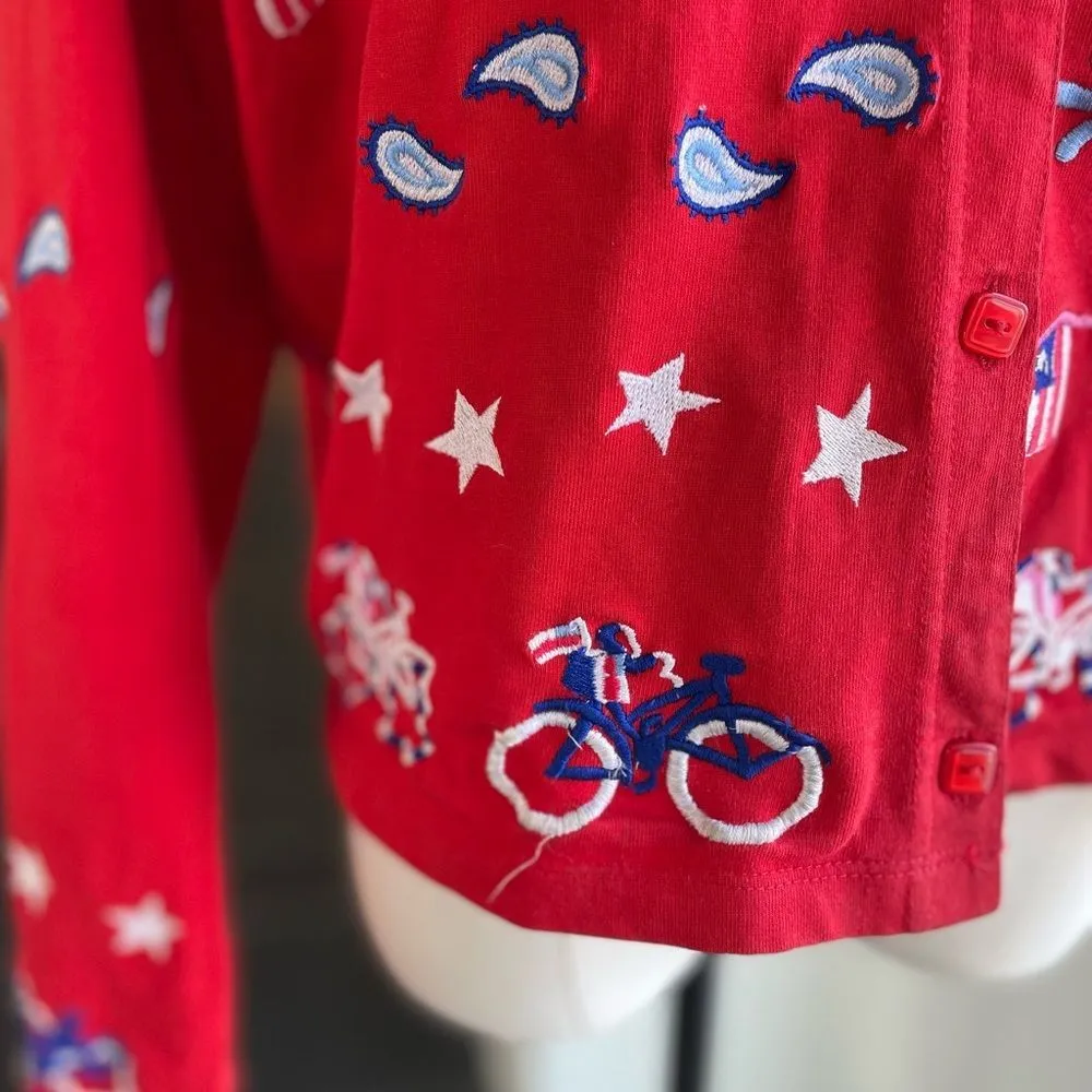 Michael Simon Lite Patriotic American Flag July 4th Button Front Crop Top M Red Size M - Image 3